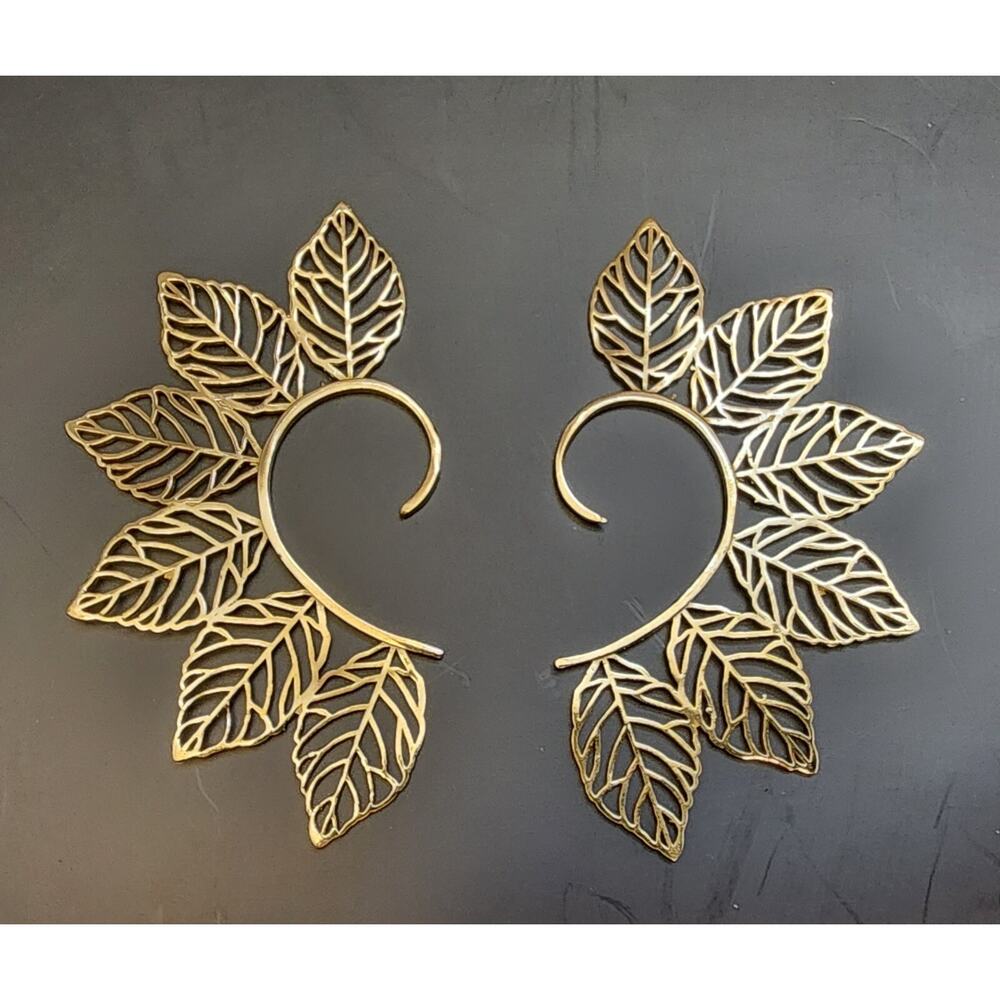 Leaf Ear Cuffs -Brass, Gold Plated - Wrap Ear Cuffs - 2 total